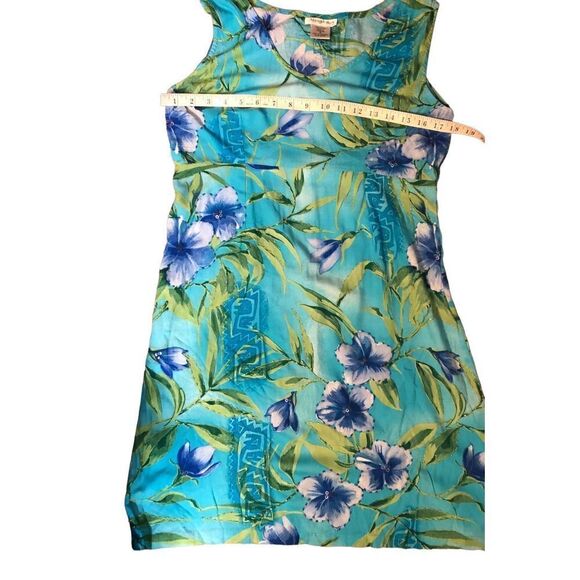 Mango Bay turquoise with tropical hibiscus sleeveless sundress Size S - Picture 8 of 12